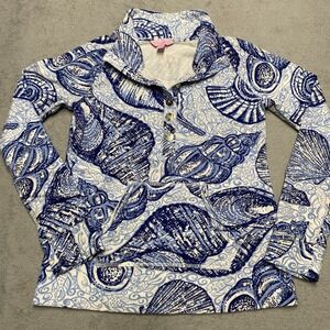 Lilly Pulitzer Captain Popover XS Blue Stuffed Shells Gold‎ Button Jacket Resort